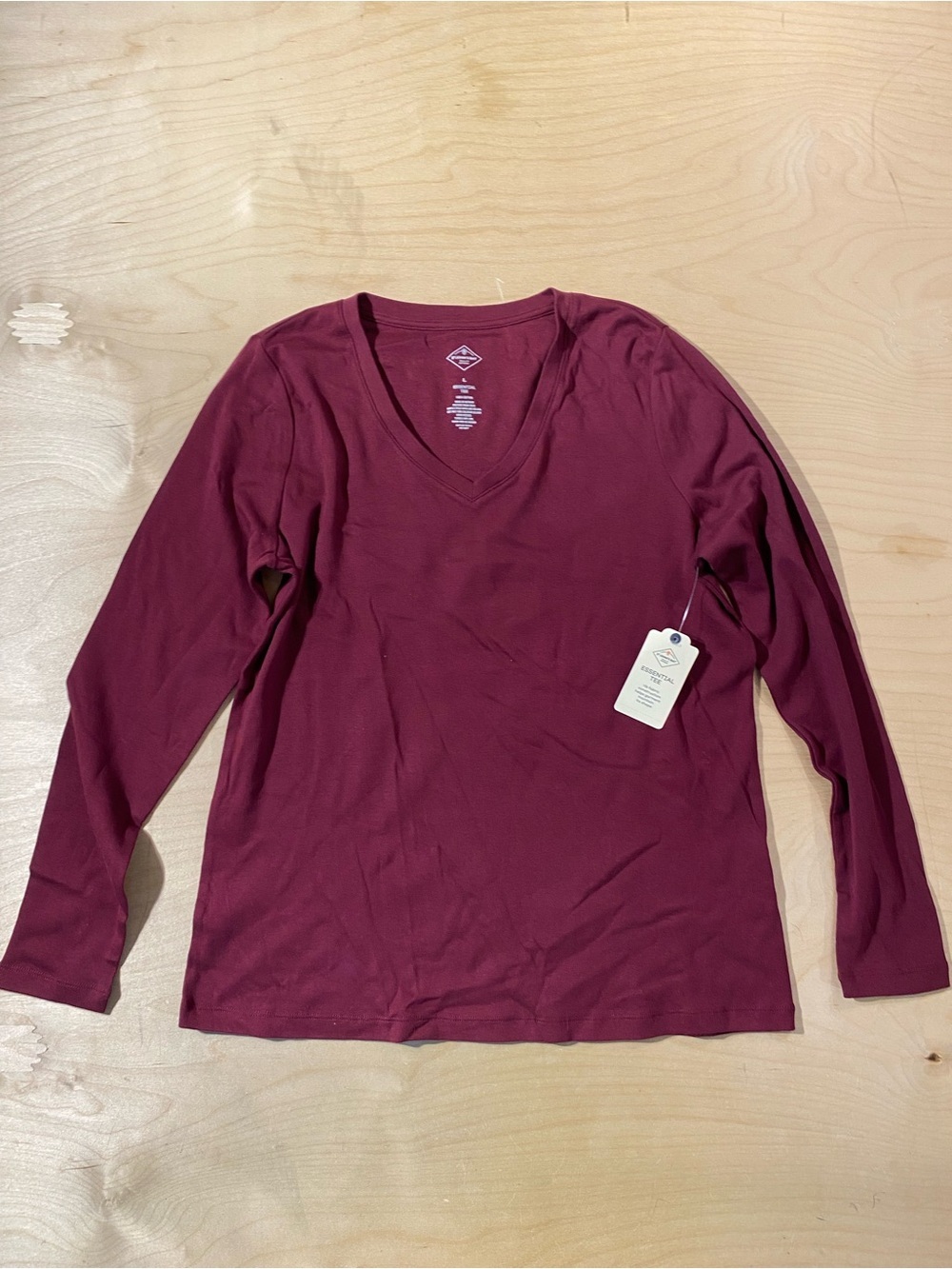 St. John's Bay Women's V-Neck Long Sleeve Top - Wine Large (RV)